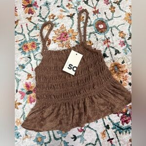 ♠️SO tan Smocked peplum tank top-NWT!